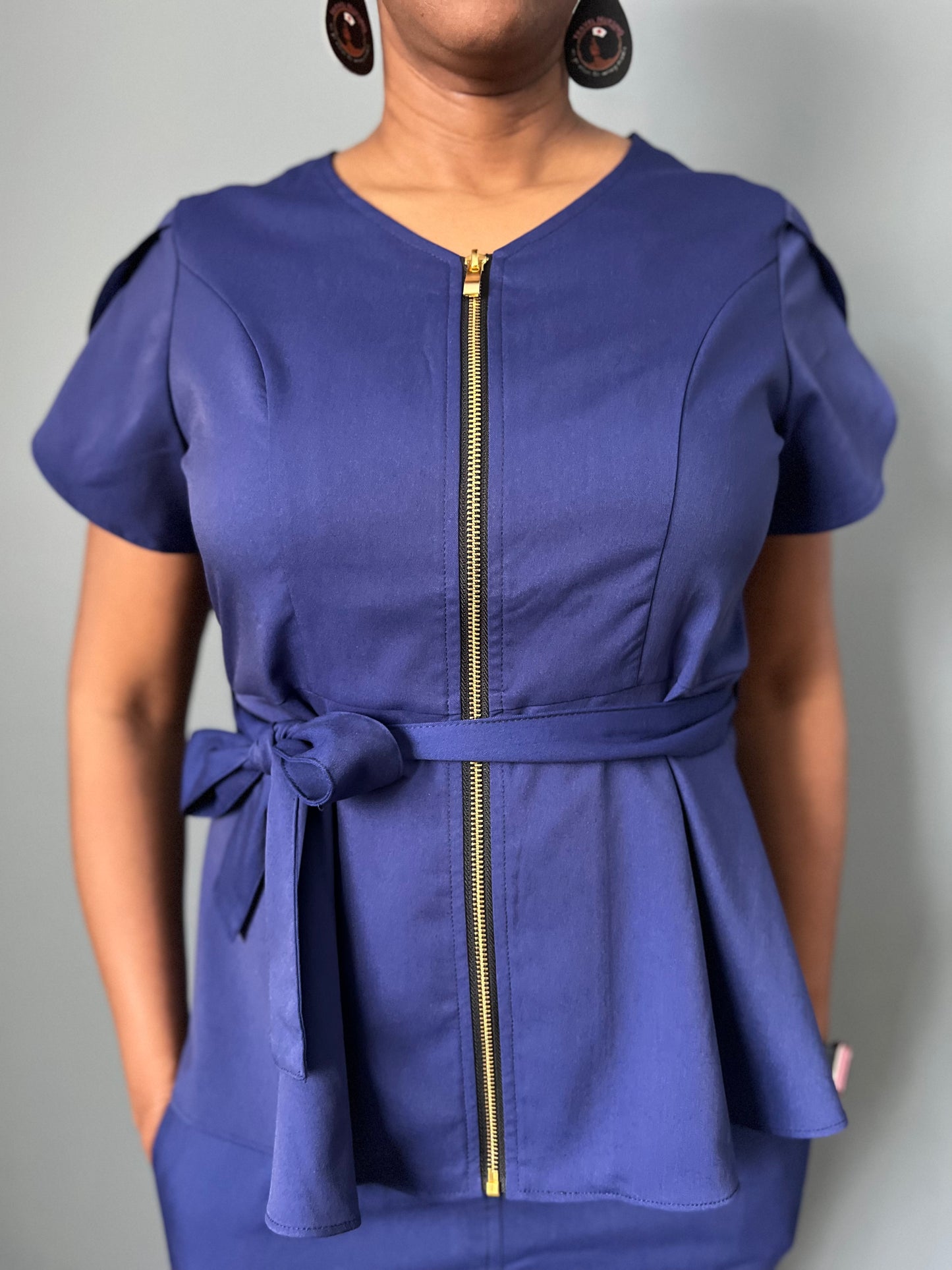 Pleated Zipper Top-Navy