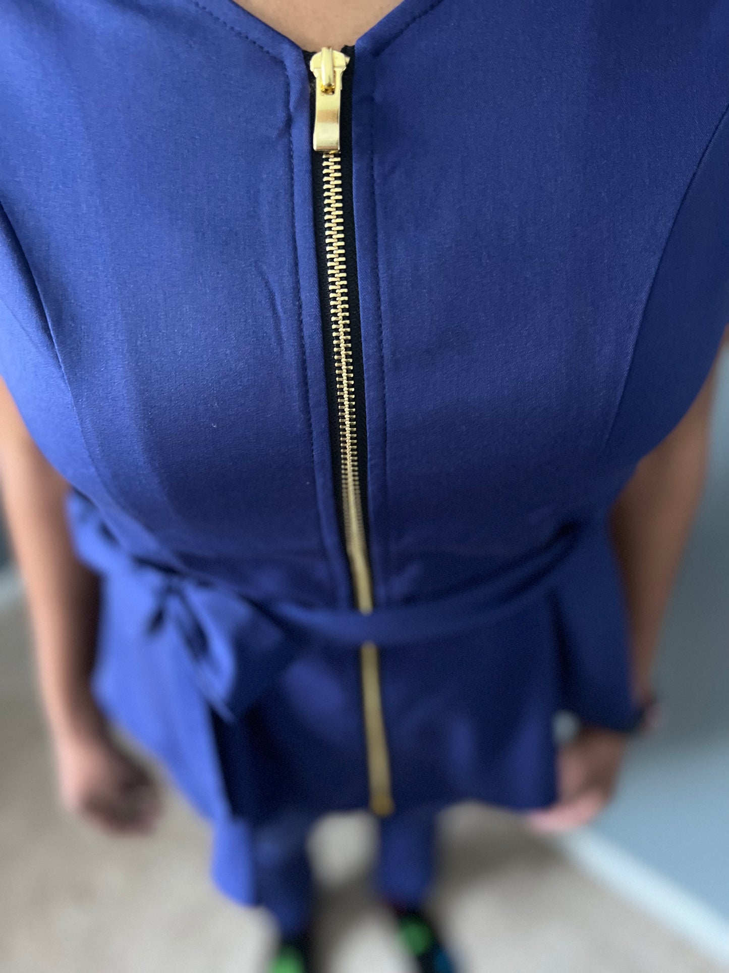 Pleated Zipper Top-Navy