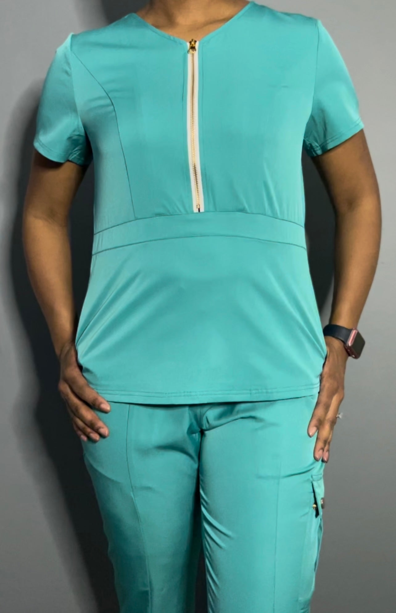 Teal Scrub top (Half zipper)