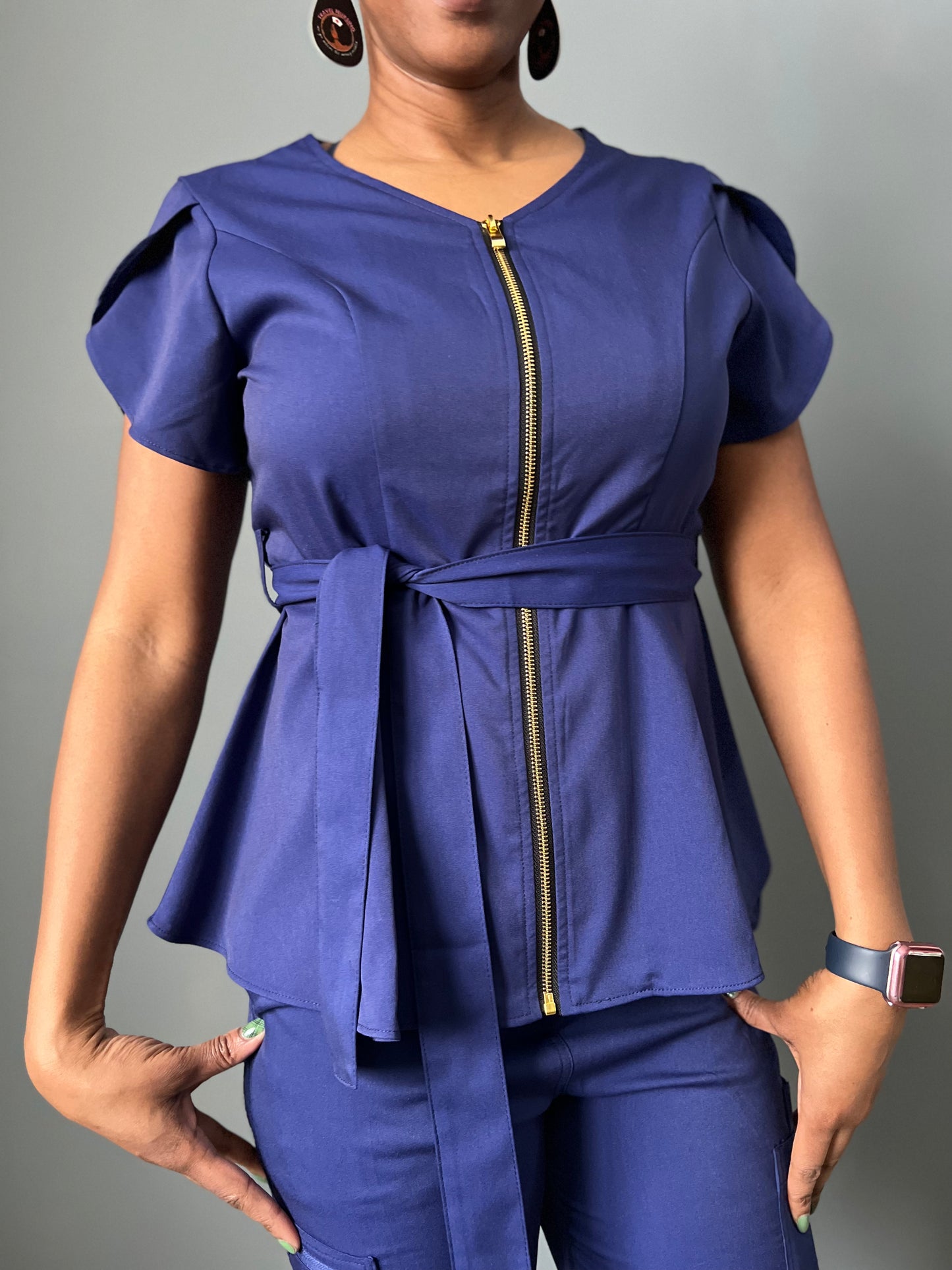 Pleated Zipper Top-Navy